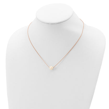 Sterling Silver Rose-tone 18k Flash Gold-plated 8-9mm White Near-Round Freshwater Cultured Pearl 18 inch Necklace