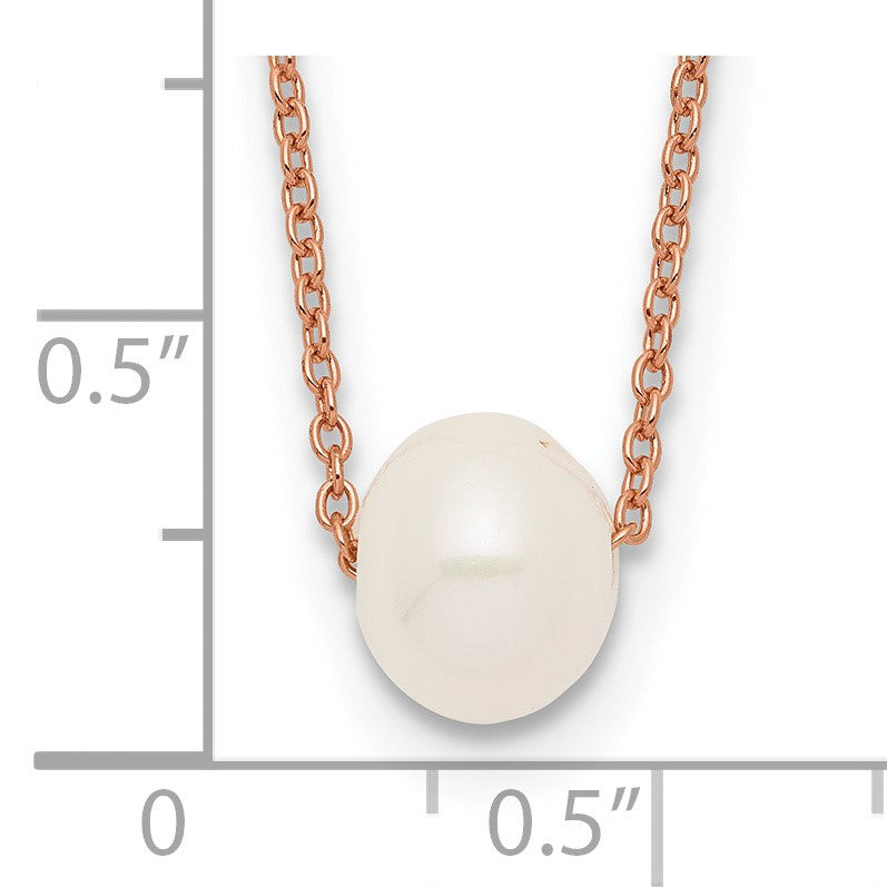 Sterling Silver Rose-tone 18k Flash Gold-plated 8-9mm White Near-Round Freshwater Cultured Pearl 18 inch Necklace