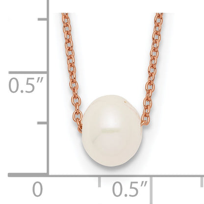 Sterling Silver Rose-tone 18k Flash Gold-plated 8-9mm White Near-Round Freshwater Cultured Pearl 18 inch Necklace