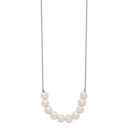 Sterling Silver Rhodium-plated 6-7mm White Near-Round Freshwater Cultured Pearl 18 inch Necklace