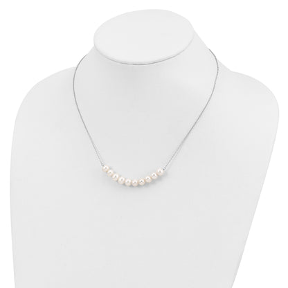 Sterling Silver Rhodium-plated 6-7mm White Near-Round Freshwater Cultured Pearl 18 inch Necklace