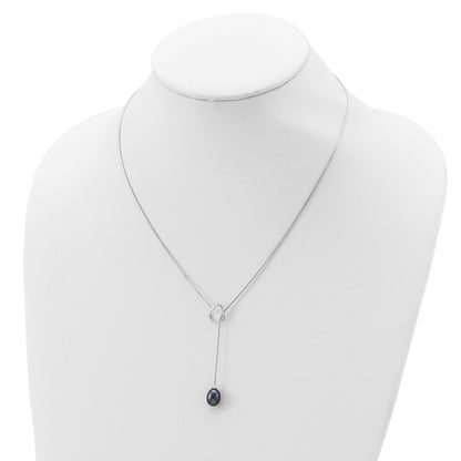 Sterling Silver Rhodium-plated 7-8mm Black Teardrop Freshwater Cultured Pearl Drop Heart 20 inch Necklace
