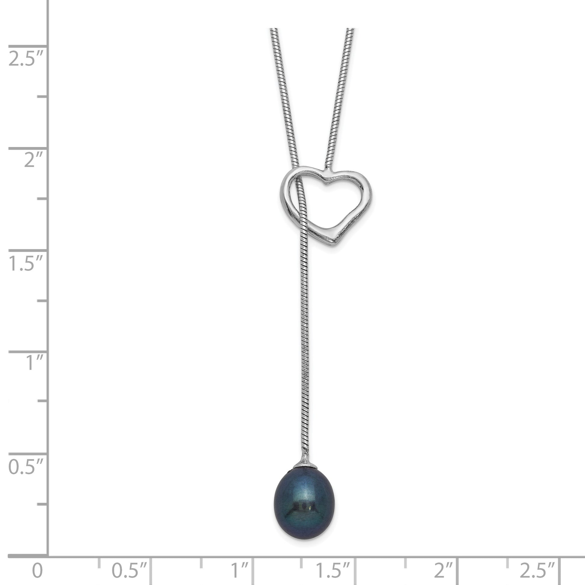 Sterling Silver Rhodium-plated 7-8mm Black Teardrop Freshwater Cultured Pearl Drop Heart 20 inch Necklace