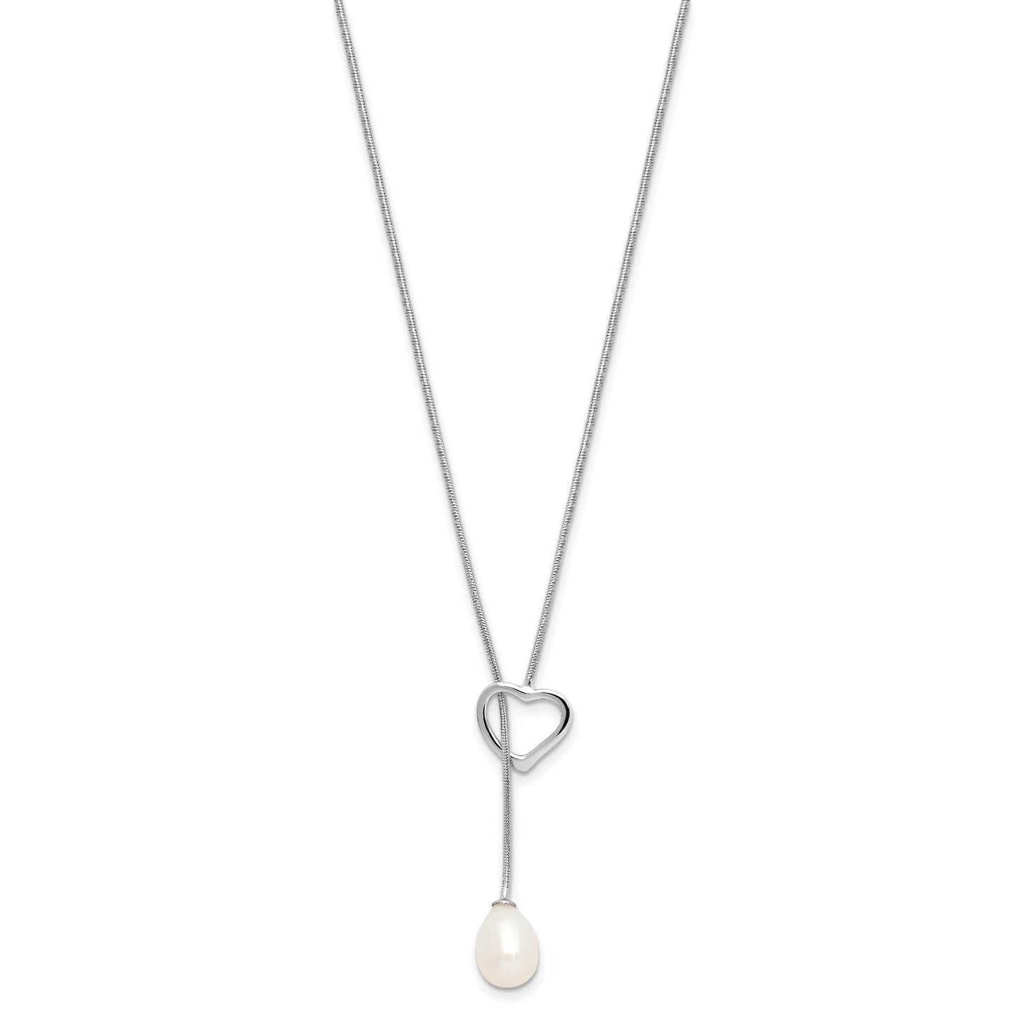 Sterling Silver Rhodium-plated 7-8mm White Teardrop Freshwater Cultured Pearl Heart 20 inch Necklace