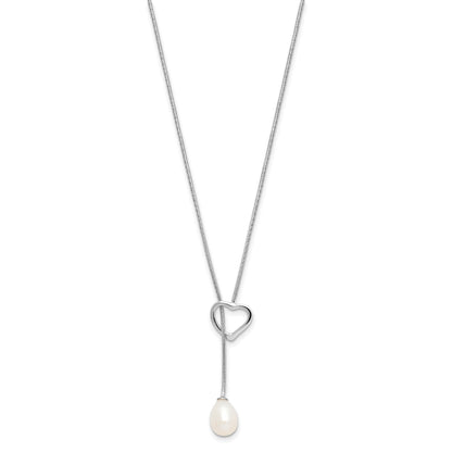 Sterling Silver Rhodium-plated 7-8mm White Teardrop Freshwater Cultured Pearl Heart 20 inch Necklace