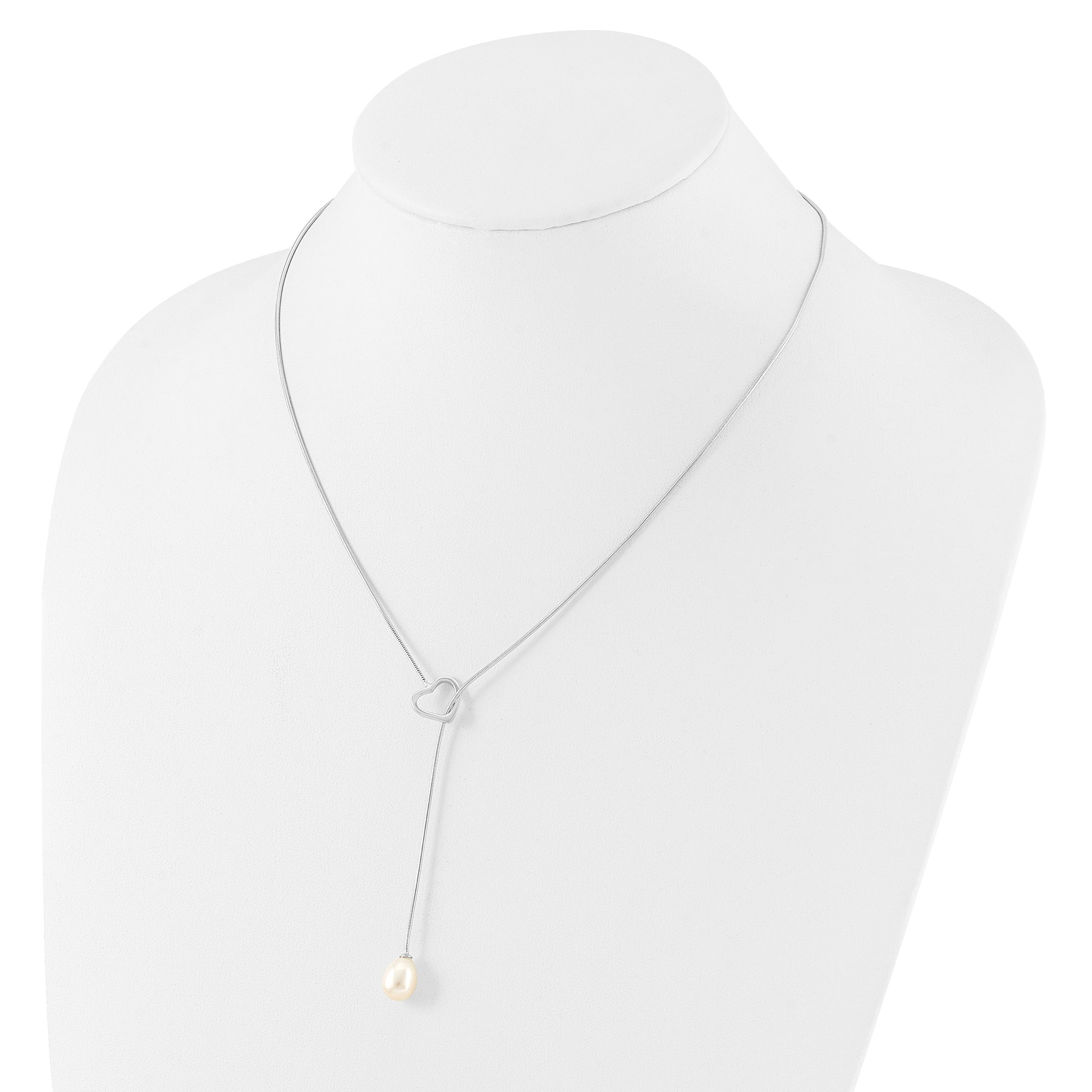 Sterling Silver Rhodium-plated 7-8mm White Teardrop Freshwater Cultured Pearl Heart 20 inch Necklace