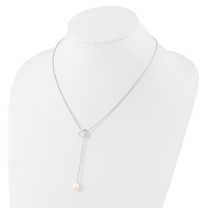 Sterling Silver Rhodium-plated 7-8mm White Teardrop Freshwater Cultured Pearl Heart 20 inch Necklace