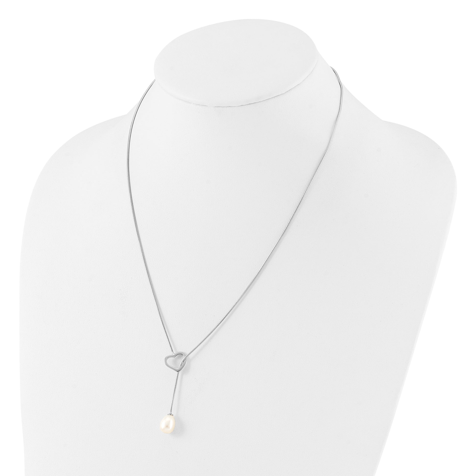 Sterling Silver Rhodium-plated 7-8mm White Teardrop Freshwater Cultured Pearl Heart 20 inch Necklace