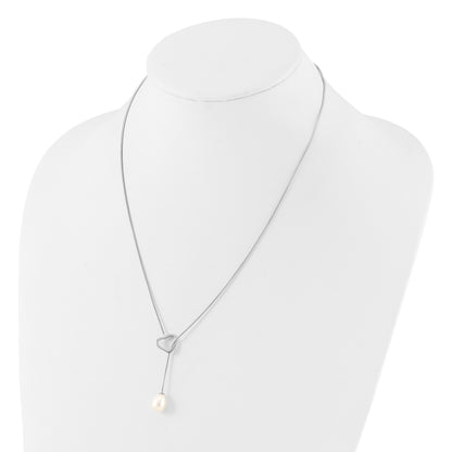Sterling Silver Rhodium-plated 7-8mm White Teardrop Freshwater Cultured Pearl Heart 20 inch Necklace