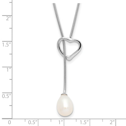 Sterling Silver Rhodium-plated 7-8mm White Teardrop Freshwater Cultured Pearl Heart 20 inch Necklace