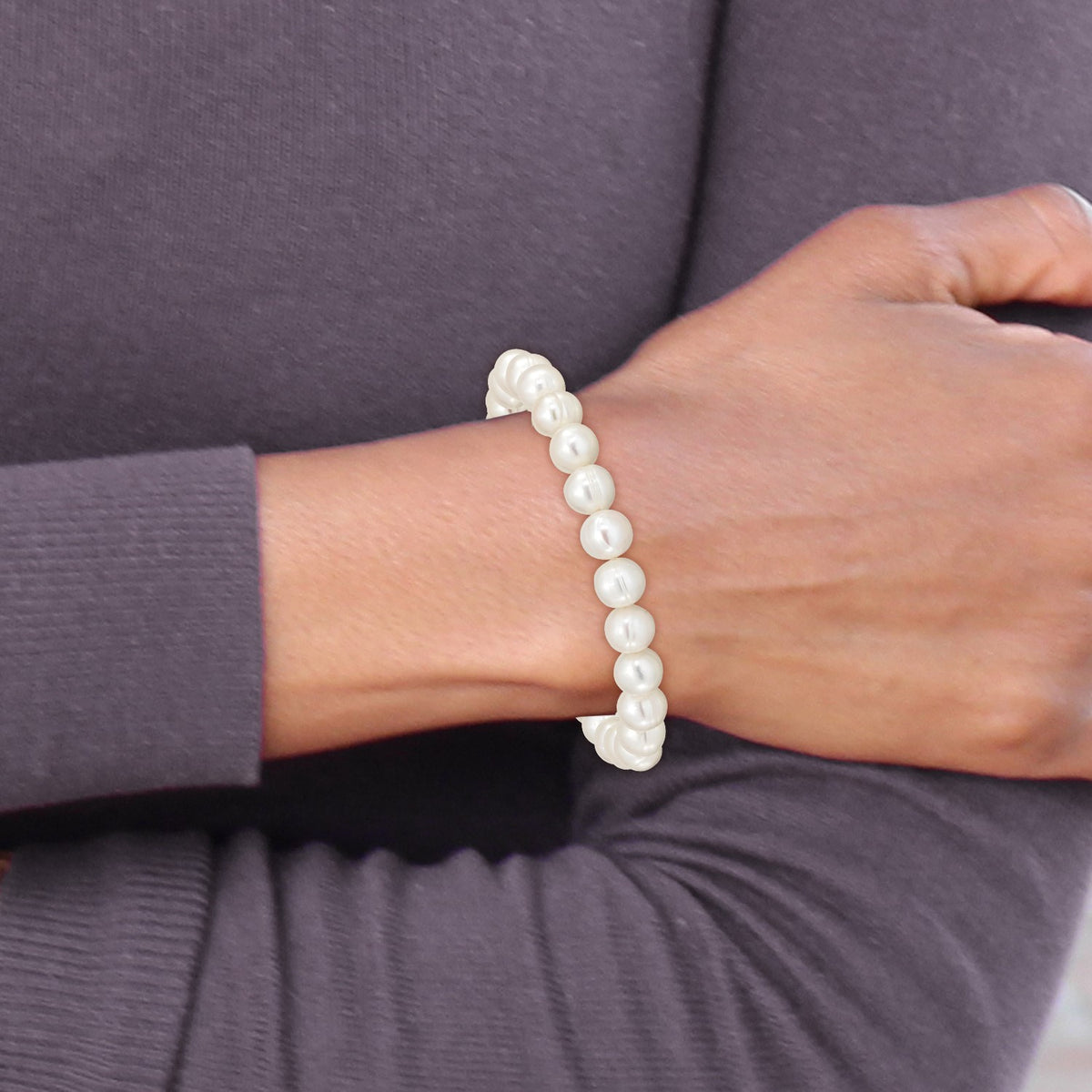 Madi K 5-6mm White Semi-Round Freshwater Cultured Pearl Xsmall Stretch Bracelet