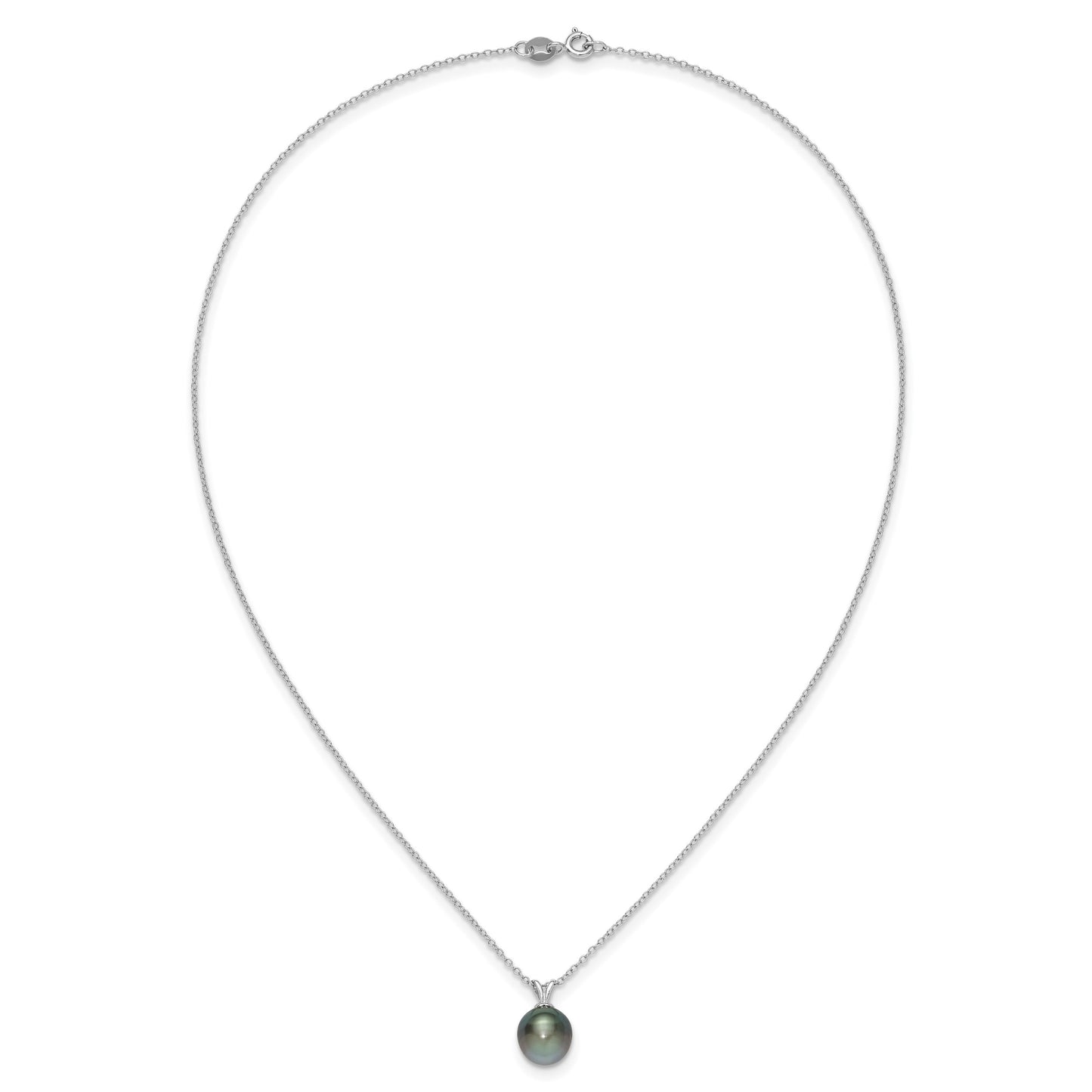 Sterling Silver Rhodium-plated 9-10mm Black Teardrop Tahitian Saltwater Cultured Pearl 17 inch Necklace