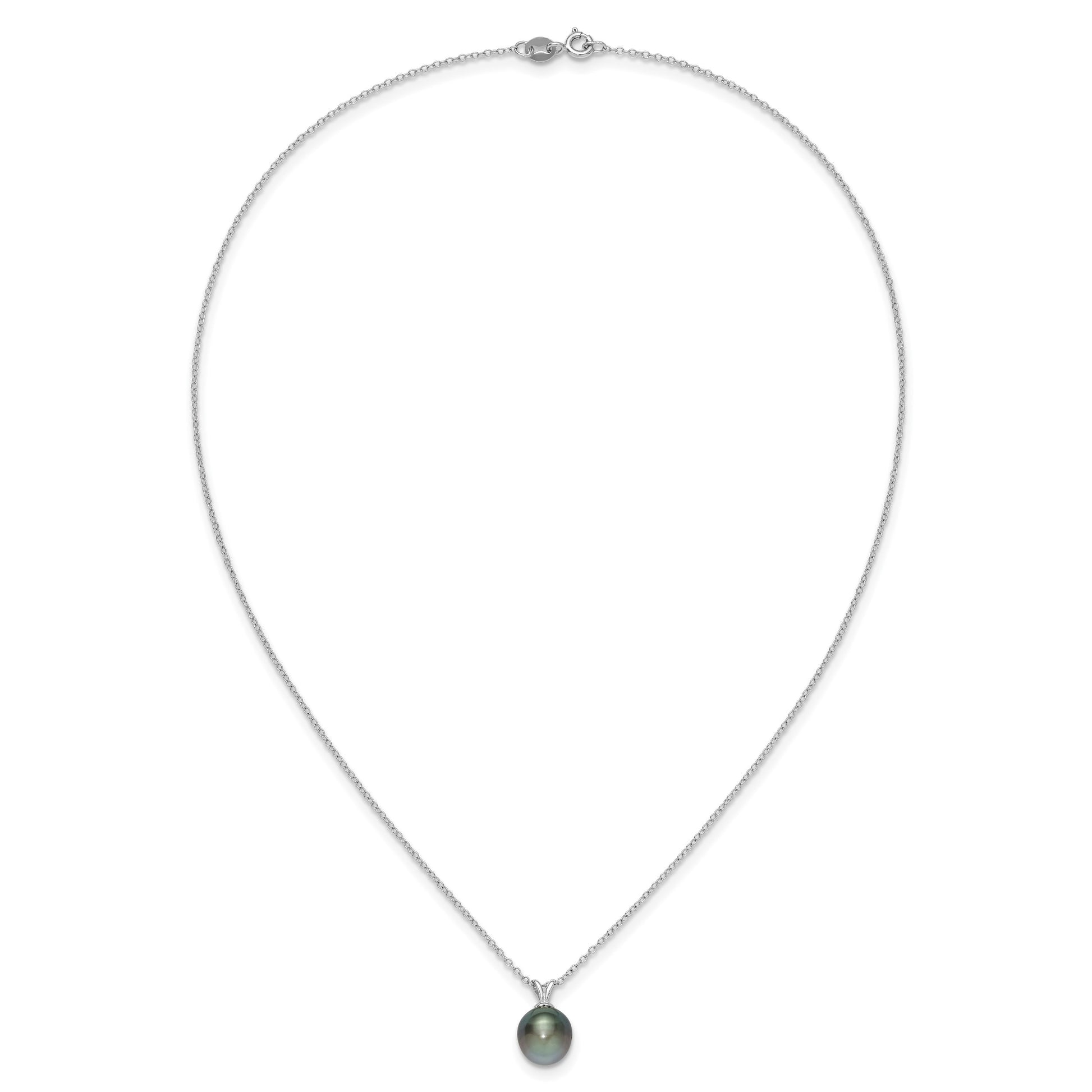 Sterling Silver Rhodium-plated 9-10mm Black Teardrop Tahitian Saltwater Cultured Pearl 17 inch Necklace