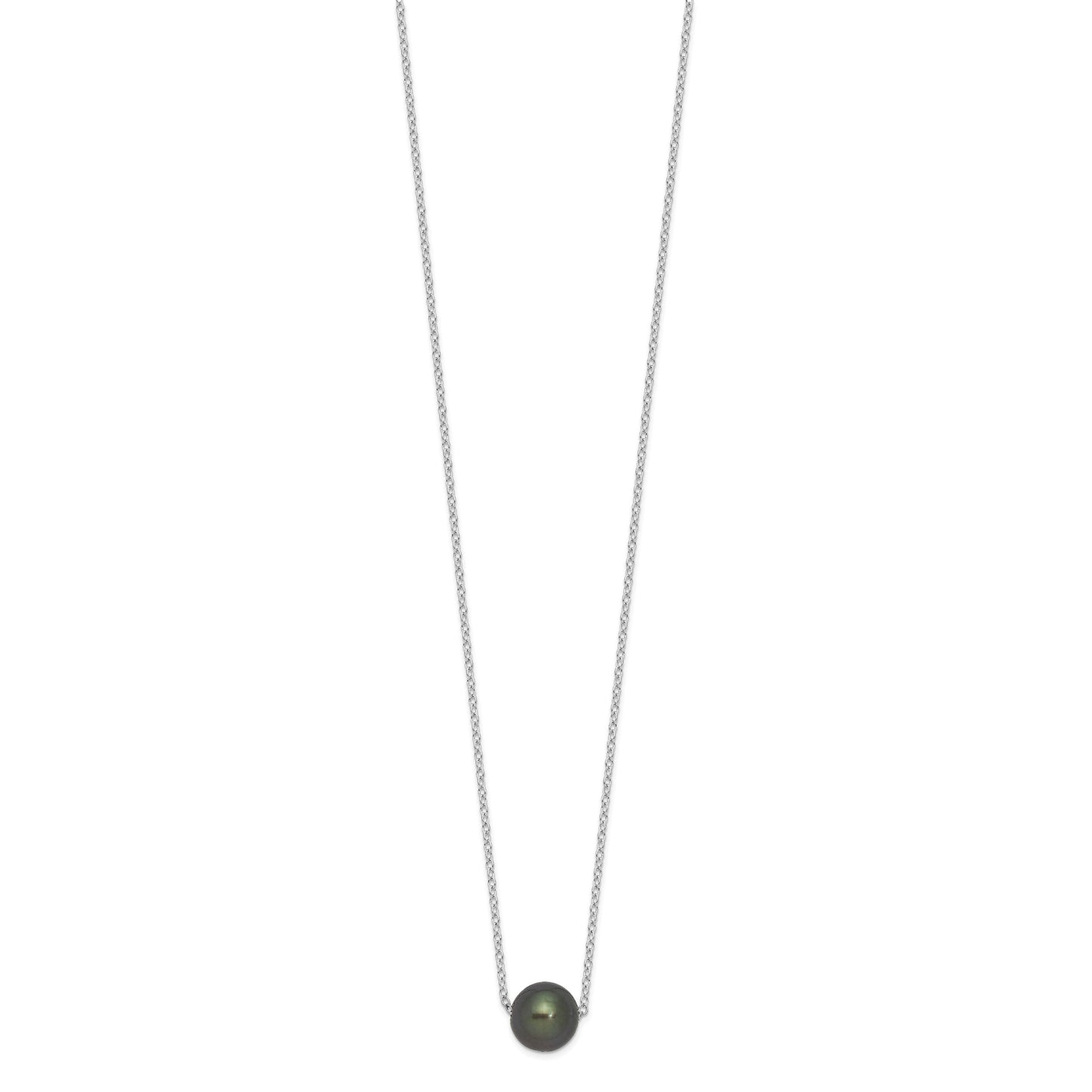 Sterling Silver Rhodium-plated 8-9mm Black Semi-Round Tahitian Saltwater Cultured Pearl 17 inch Necklace