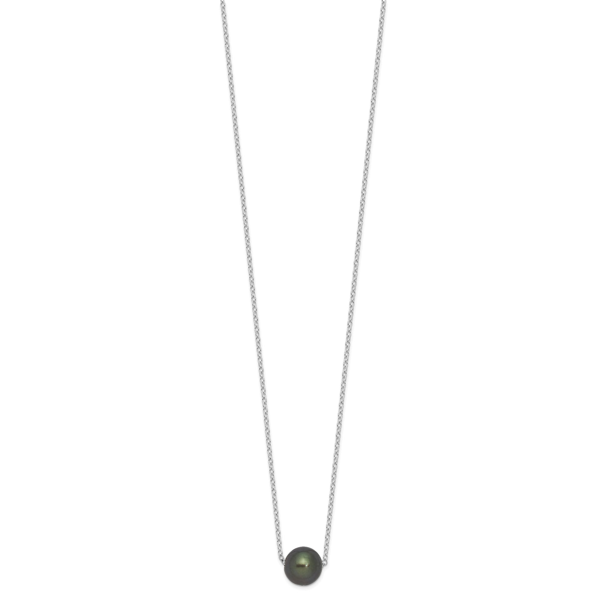 Sterling Silver Rhodium-plated 8-9mm Black Semi-Round Tahitian Saltwater Cultured Pearl 17 inch Necklace