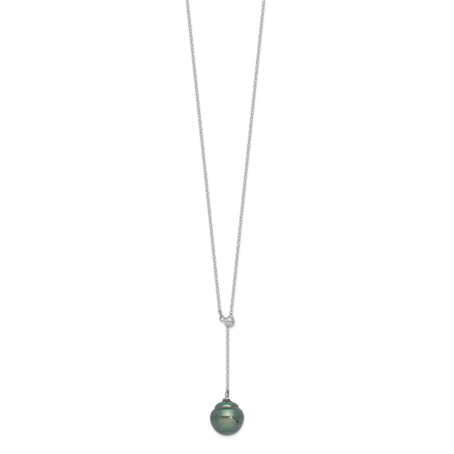 Sterling Silver Rhodium-plated 9-10mm Black Baroque Tahitian Saltwater Cultured Pearl 18 inch Necklace