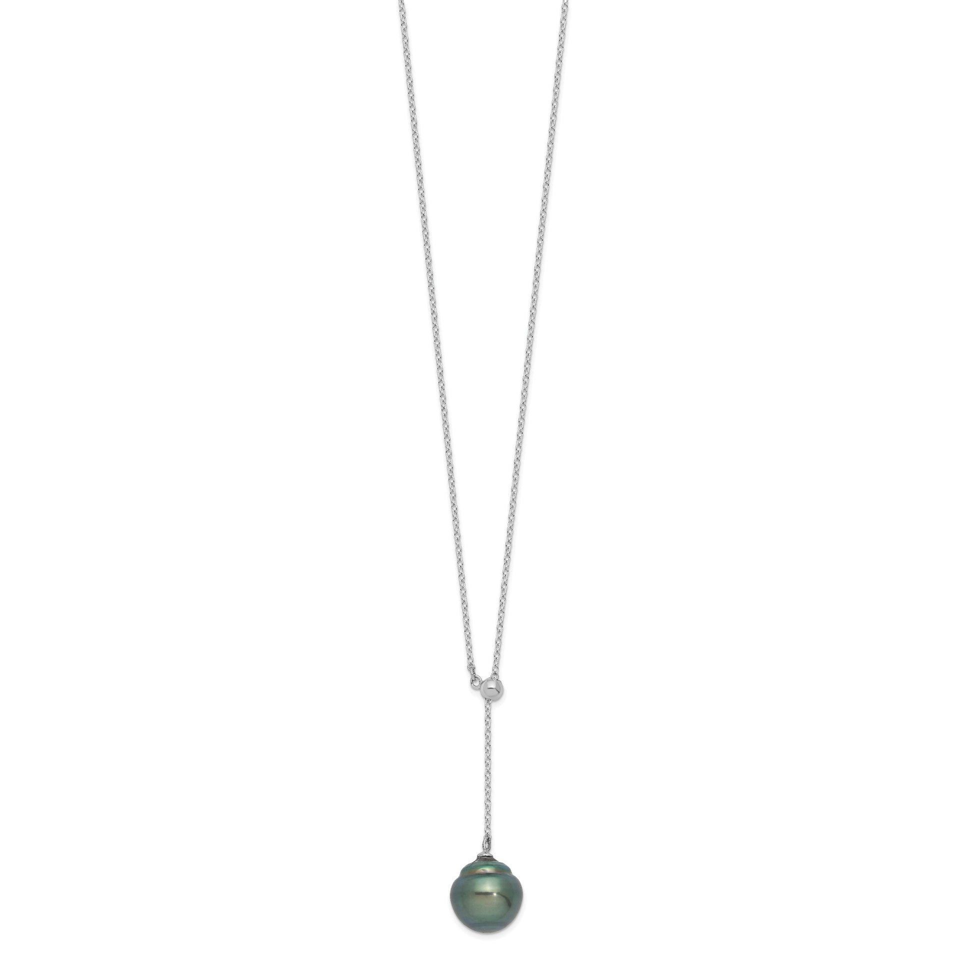 Sterling Silver Rhodium-plated 9-10mm Black Baroque Tahitian Saltwater Cultured Pearl 18 inch Necklace