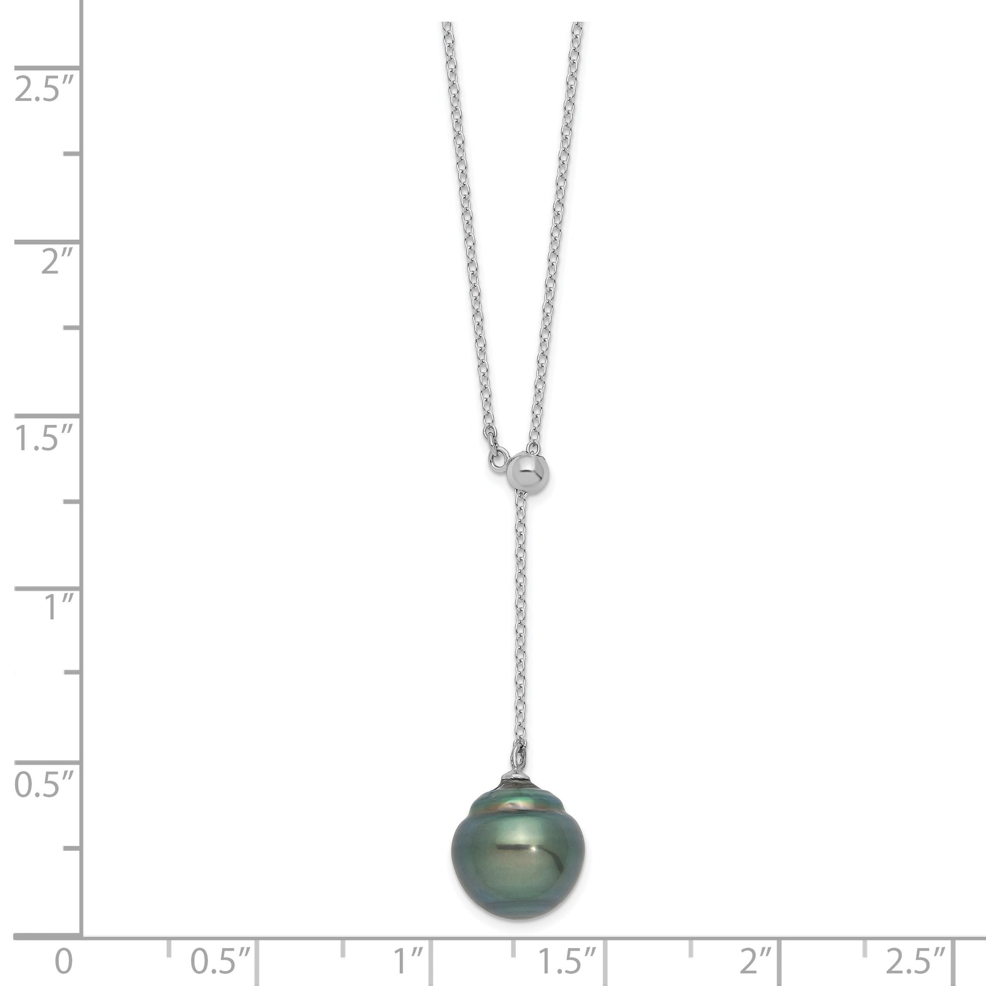 Sterling Silver Rhodium-plated 9-10mm Black Baroque Tahitian Saltwater Cultured Pearl 18 inch Necklace