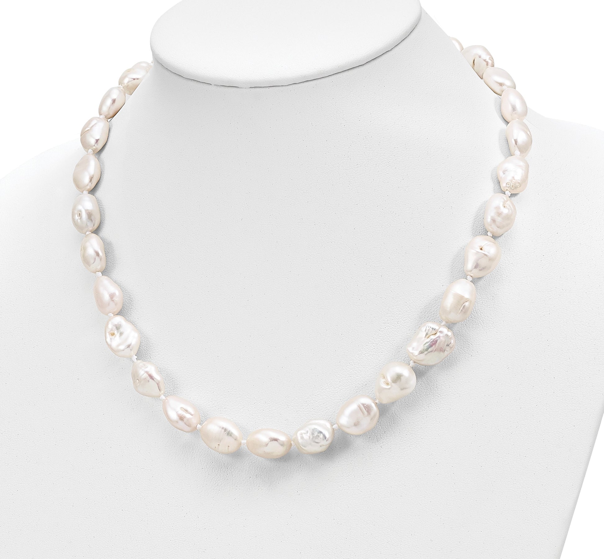 Sterling Silver Rhodium-plated 11x14mm White Keshi Freshwater Cultured Pearl 18 inch Necklace