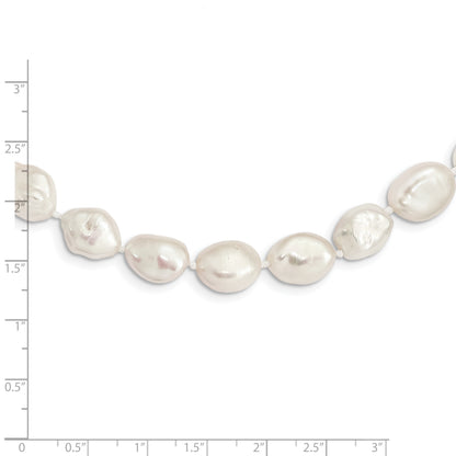 Sterling Silver Rhodium-plated 11x14mm White Keshi Freshwater Cultured Pearl 18 inch Necklace
