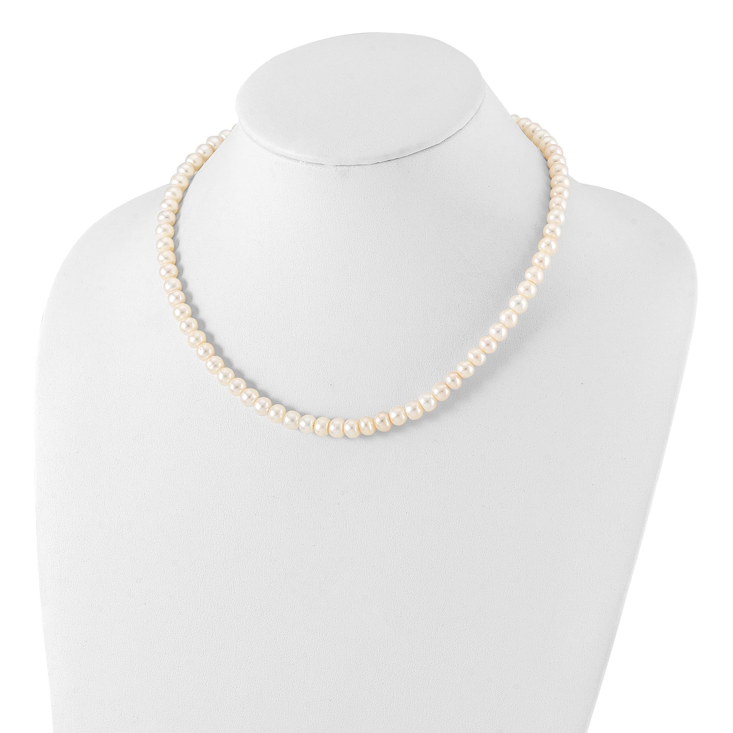Sterling Silver Rhodium-plated 7-8mm White Near-Round Freshwater Cultured Pearl 18 inch Necklace