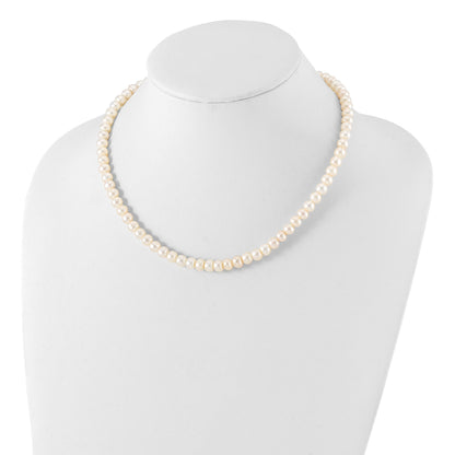 Sterling Silver Rhodium-plated 7-8mm White Near-Round Freshwater Cultured Pearl 18 inch Necklace