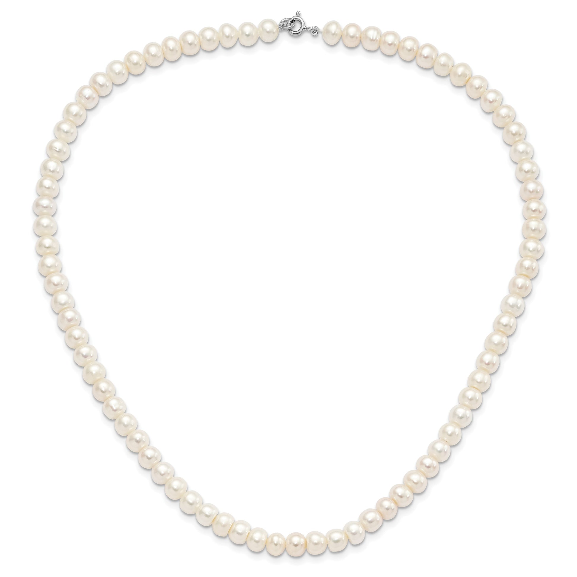 Sterling Silver Rhodium-plated 7-8mm White Near-Round Freshwater Cultured Pearl 18 inch Necklace