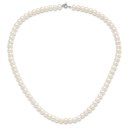 Sterling Silver Rhodium-plated 7-8mm White Near-Round Freshwater Cultured Pearl 18 inch Necklace