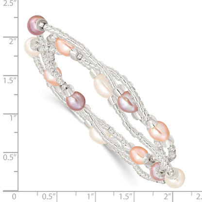 6-8mm White, Pink and Purple Rice Freshwater Cultured Pearl and Glass Bead Stretch 3-Bracelet Set