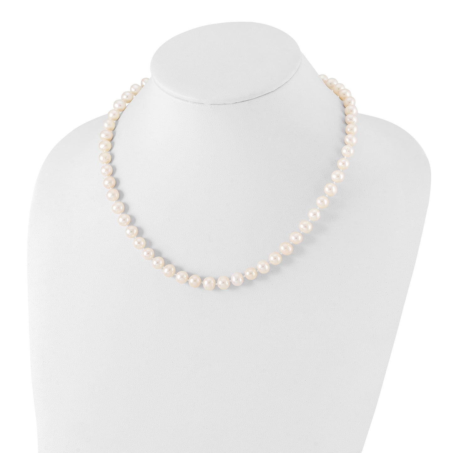 Sterling Silver Rhodium-plated 7-8mm White Near-Round Freshwater Cultured Pearl 18 inch Necklace, Stretch Bracelet and Button Post Earrings Set