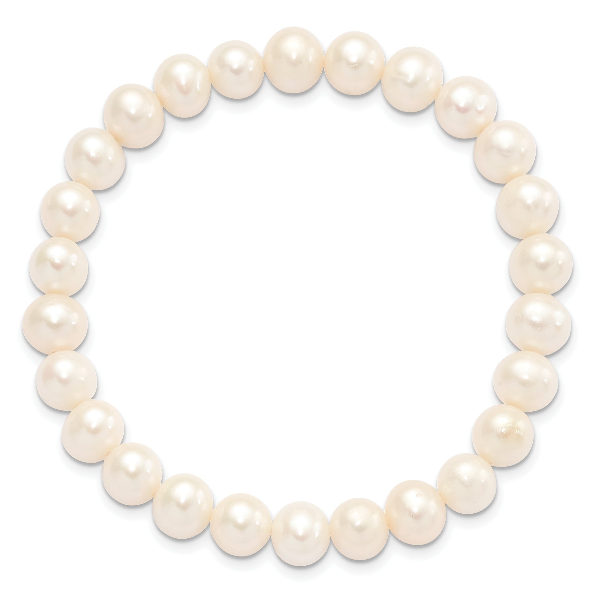 Sterling Silver Rhodium-plated 7-8mm White Near-Round Freshwater Cultured Pearl 18 inch Necklace, Stretch Bracelet and Button Post Earrings Set