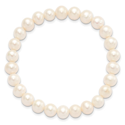 Sterling Silver Rhodium-plated 7-8mm White Near-Round Freshwater Cultured Pearl 18 inch Necklace, Stretch Bracelet and Button Post Earrings Set