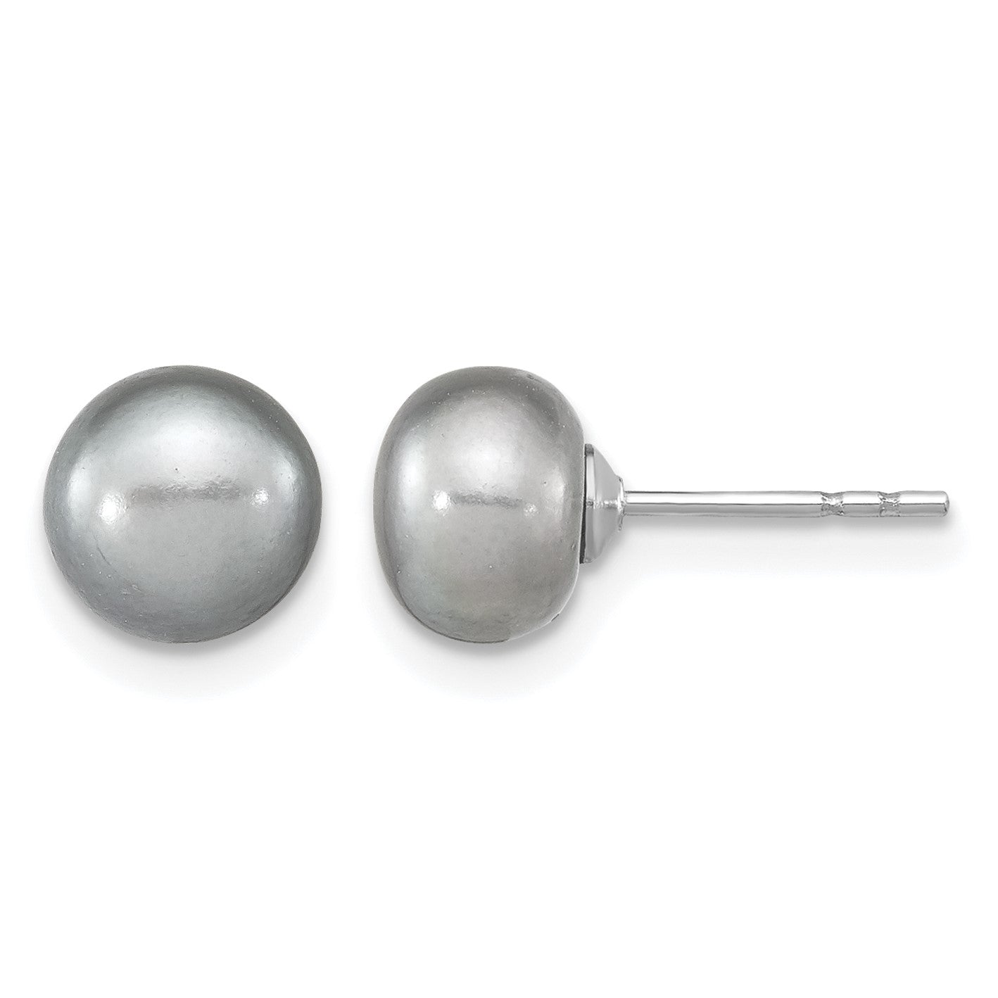 Sterling Silver Rhodium-plated 7-8mm Grey Near-Round Freshwater Cultured Pearl 18 inch Necklace, Stretch Bracelet and Button Post Earrings Set
