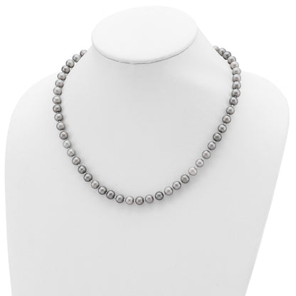 Sterling Silver Rhodium-plated 7-8mm Grey Near-Round Freshwater Cultured Pearl 18 inch Necklace, Stretch Bracelet and Button Post Earrings Set