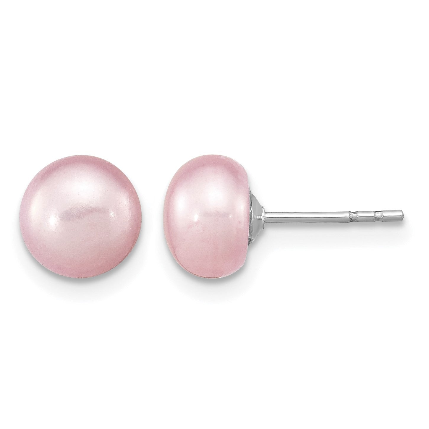 Sterling Silver Rhodium-plated 7-8mm Pink Near-Round Freshwater Cultured Pearl 18 inch Necklace, Stretch Bracelet and Button Post Earrings Set