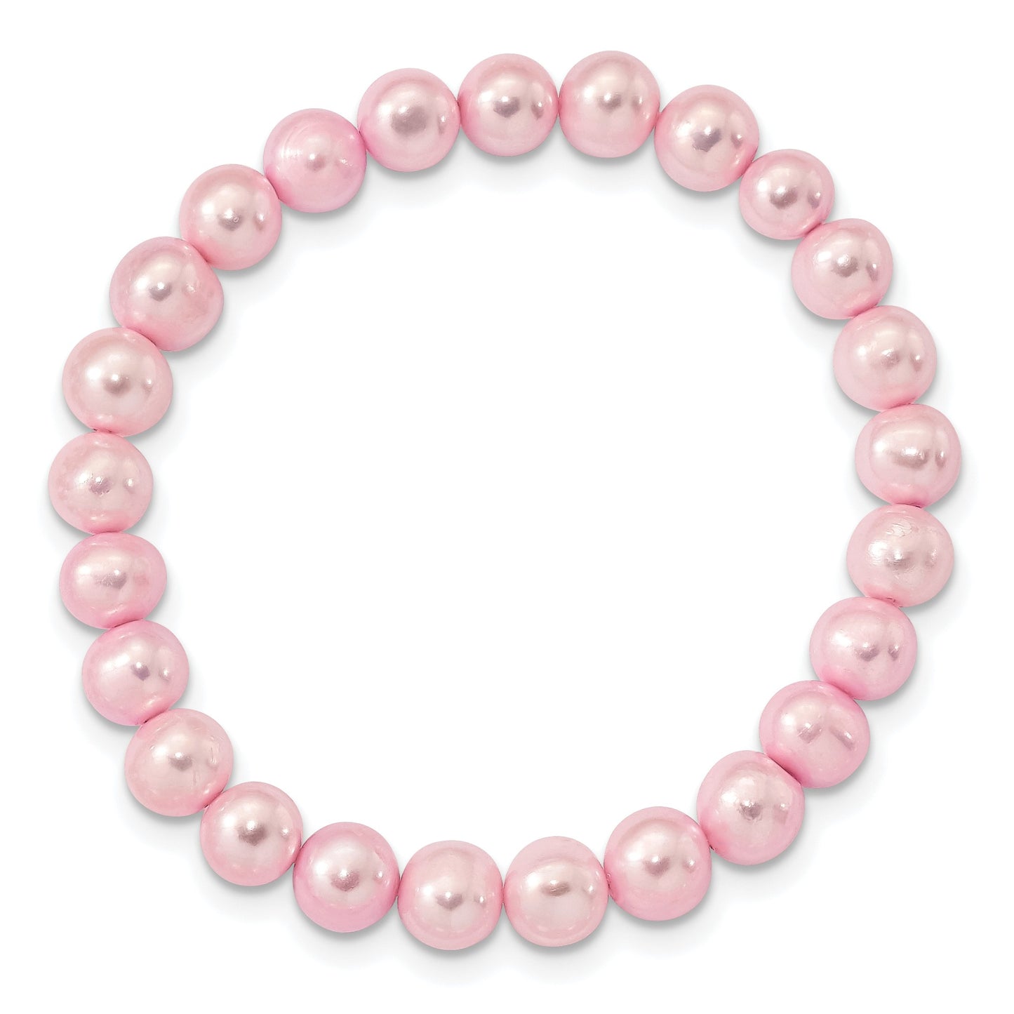 Sterling Silver Rhodium-plated 7-8mm Pink Near-Round Freshwater Cultured Pearl 18 inch Necklace, Stretch Bracelet and Button Post Earrings Set