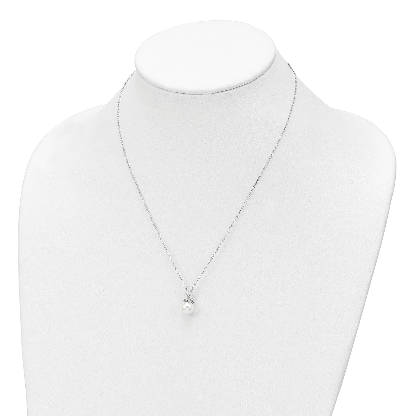 Sterling Silver Rhodium-plated CZ and Glass Bead Necklace
