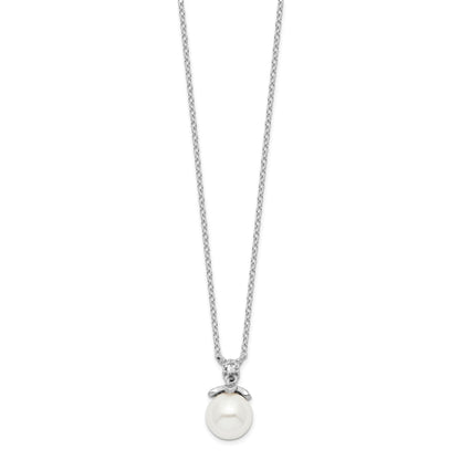 Sterling Silver Rhodium-plated CZ and Glass Bead Necklace