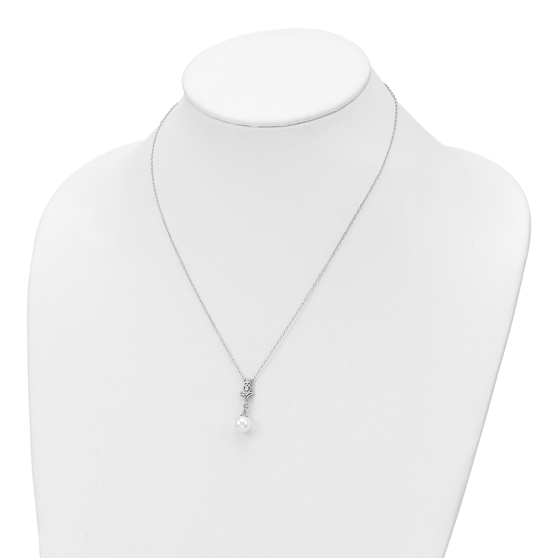 Sterling Silver Rhodium-plated CZ and Glass Bead Necklace