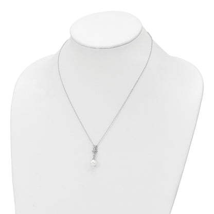 Sterling Silver Rhodium-plated CZ and Glass Bead Necklace