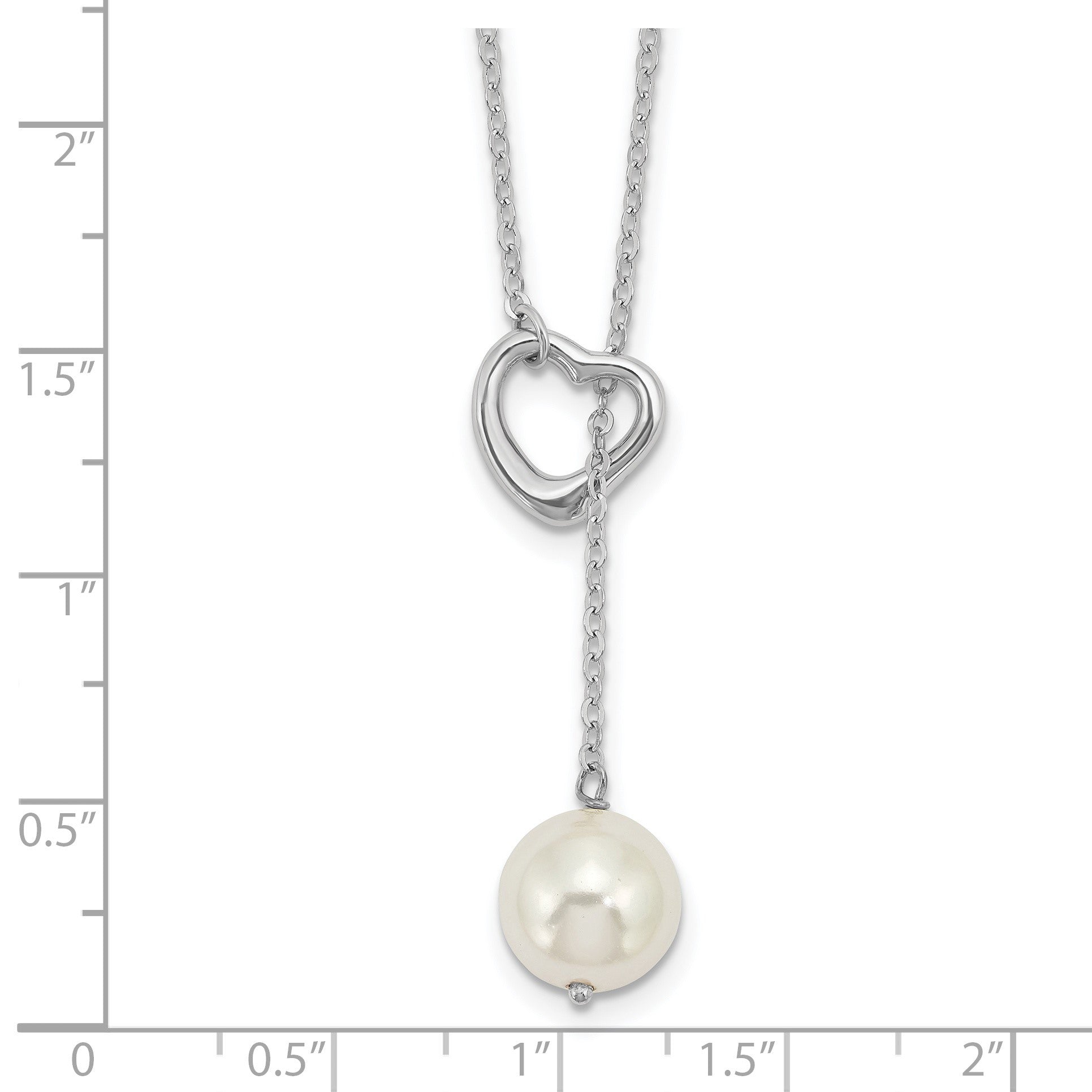 Sterling Silver Rhodium-plated 10-11mm White Round Imitation Shell Pearl Heart 18 inch Necklace