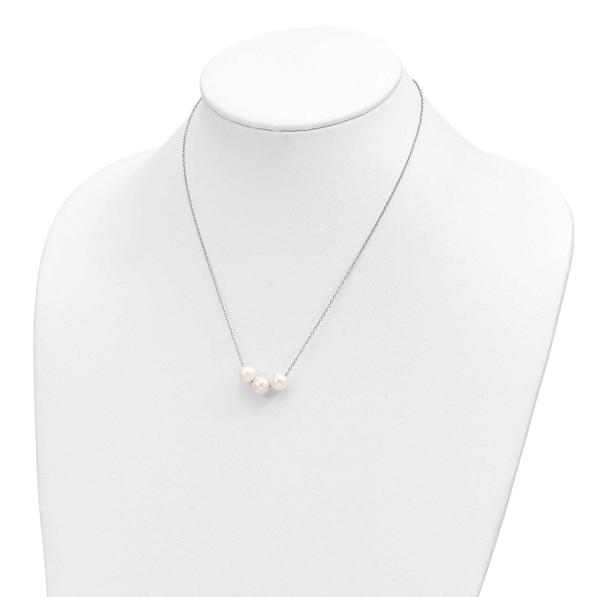 Sterling Silver Rhodium-plated 8-9mm White Near-Round Freshwater Cultured Pearl 17 inch Necklace