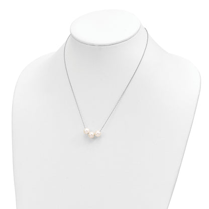 Sterling Silver Rhodium-plated 8-9mm White Near-Round Freshwater Cultured Pearl 17 inch Necklace