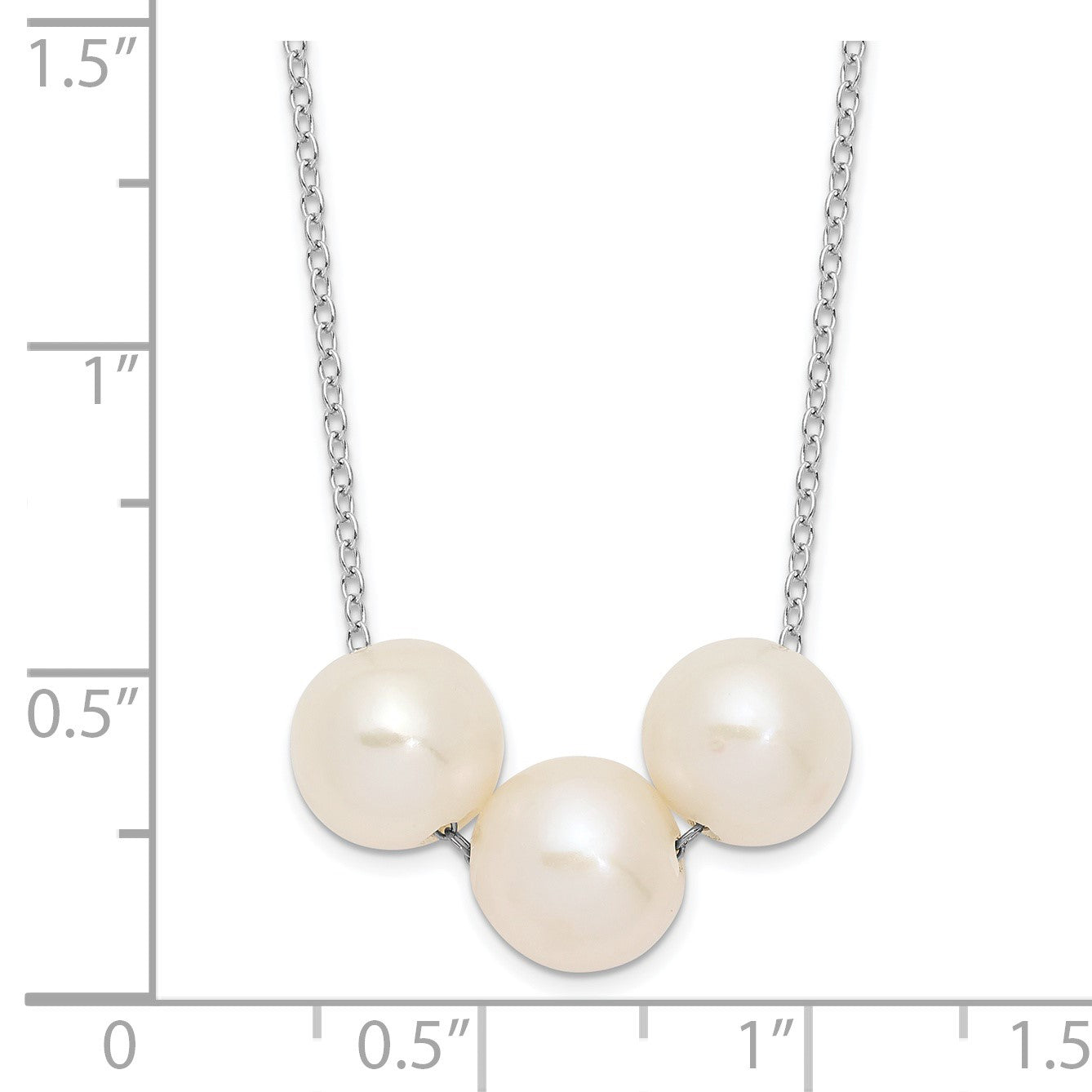 Sterling Silver Rhodium-plated 8-9mm White Near-Round Freshwater Cultured Pearl 17 inch Necklace