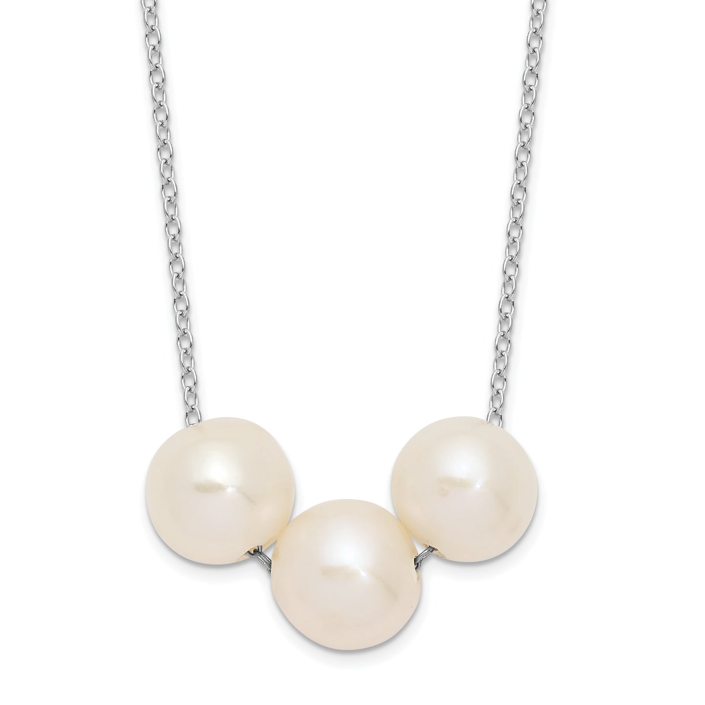 Sterling Silver Rhodium-plated 8-9mm White Near-Round Freshwater Cultured Pearl 17 inch Necklace