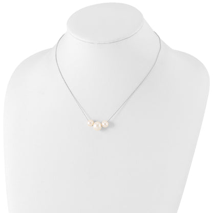 Sterling Silver Rhodium-plated 8-10mm White Near-Round Freshwater Cultured Pearl 17 inch Necklace