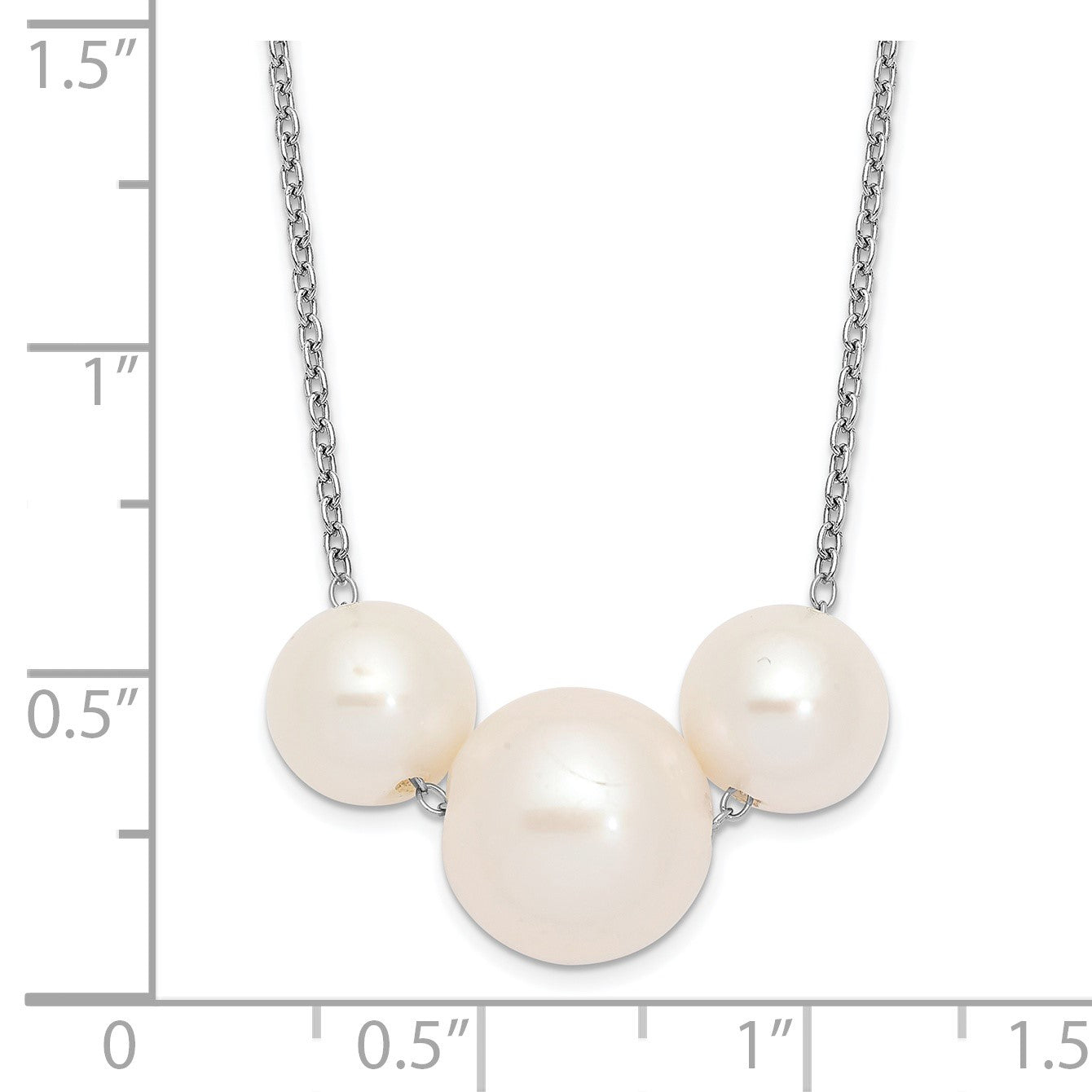 Sterling Silver Rhodium-plated 8-10mm White Near-Round Freshwater Cultured Pearl 17 inch Necklace