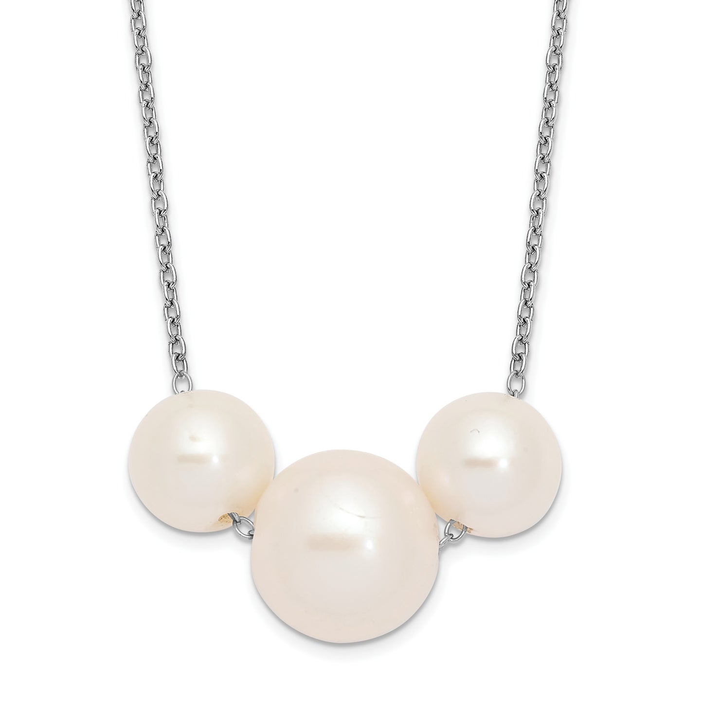 Sterling Silver Rhodium-plated 8-10mm White Near-Round Freshwater Cultured Pearl 17 inch Necklace