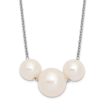 Sterling Silver Rhodium-plated 8-10mm White Near-Round Freshwater Cultured Pearl 17 inch Necklace