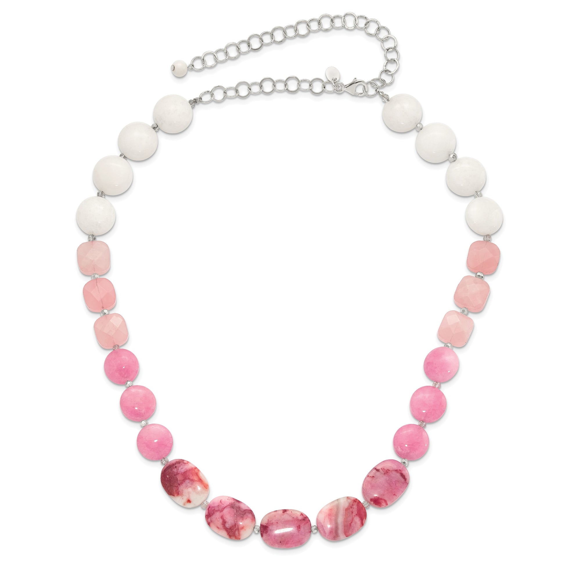 Sterling Silver Pink Agate, Pink/Jade/Rose Quartz/Crystal Necklace